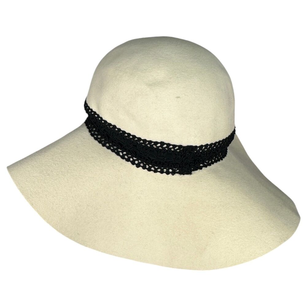 Mallory Saks Fifth Avenue Vintage Cream Wide Brim Sun Hat Women's One Size